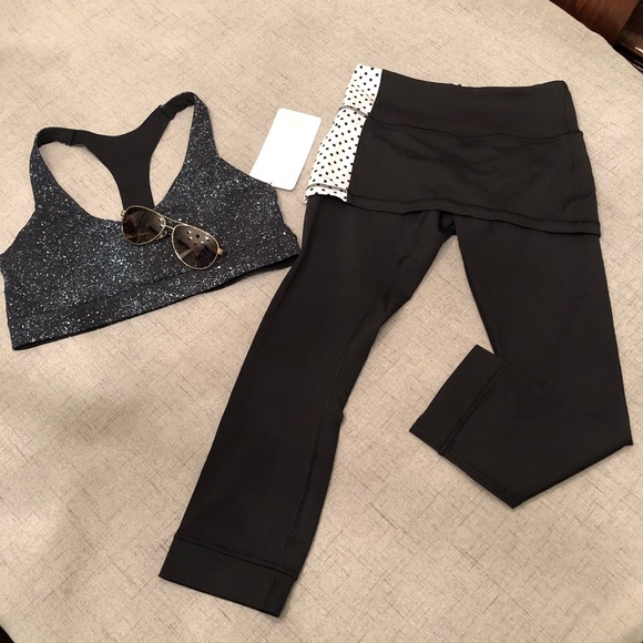 lululemon athletica Pants - Lululemon Go Go Polka Dot Crops Skirt Black Capri